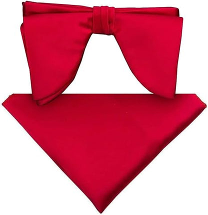 Vittorio Farina Men's Satin Teardrop Bow Tie & Pocket Square in Gift Box - Red - Bow Tie & Pocket Square - Vittorio Farina