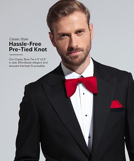Vittorio Farina Men's Satin Teardrop Bow Tie & Pocket Square in Gift Box - Red - Bow Tie & Pocket Square - Vittorio Farina