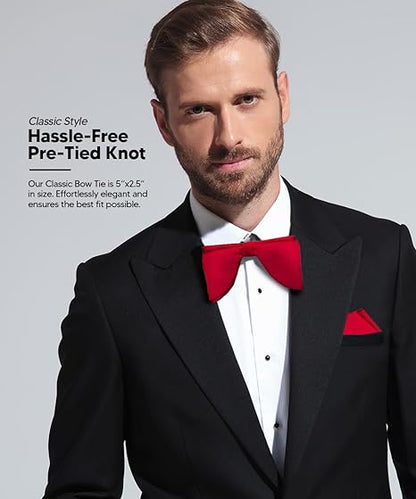 Vittorio Farina Men's Satin Teardrop Bow Tie & Pocket Square in Gift Box - Red - Bow Tie & Pocket Square - Vittorio Farina