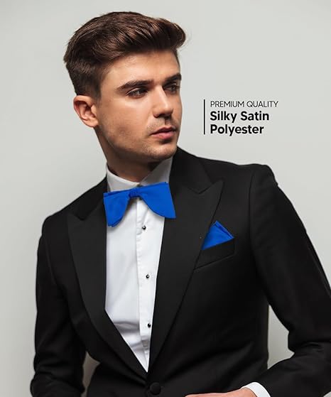 Vittorio Farina Men's Satin Teardrop Bow Tie & Pocket Square in Gift Box - Navy Blue - Bow Tie & Pocket Square - Vittorio Farina