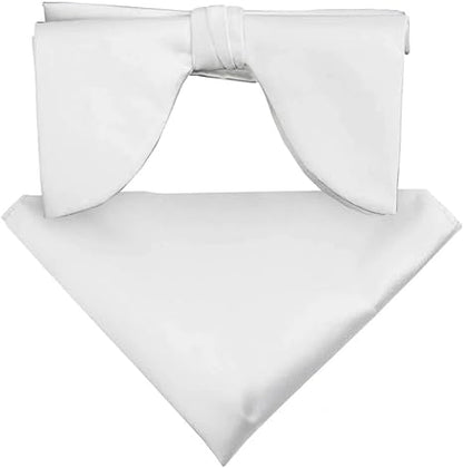 Vittorio Farina Men's Satin Teardrop Bow Tie & Pocket Square in Gift Box - White - Bow Tie & Pocket Square - Vittorio Farina