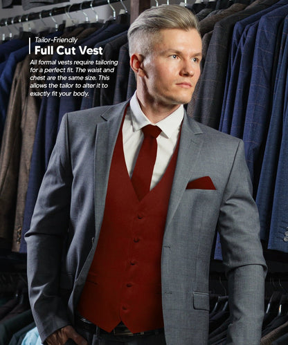 Vittorio Farina Men's Satin Vest, Necktie, Bow Tie and Pocket Square Set (Black Back) - Burgundy - Vest Set - Vittorio Farina