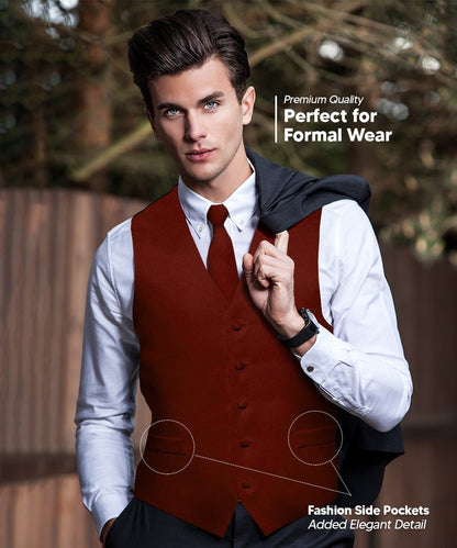 Vittorio Farina Men's Satin Vest, Necktie, Bow Tie and Pocket Square Set (Black Back) - Burgundy - Vest Set - Vittorio Farina