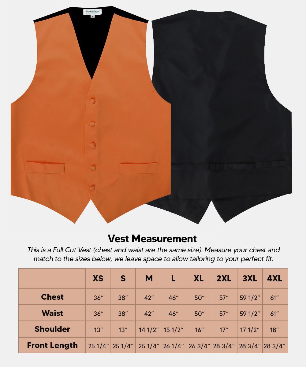 Vittorio Farina Men's Satin Vest, Necktie, Bow Tie and Pocket Square Set (Black Back) - Burnt Orange - Vest Set - Vittorio Farina