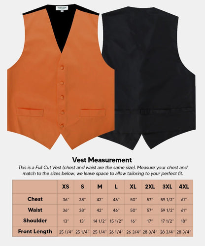 Vittorio Farina Men's Satin Vest, Necktie, Bow Tie and Pocket Square Set (Black Back) - Burnt Orange - Vest Set - Vittorio Farina