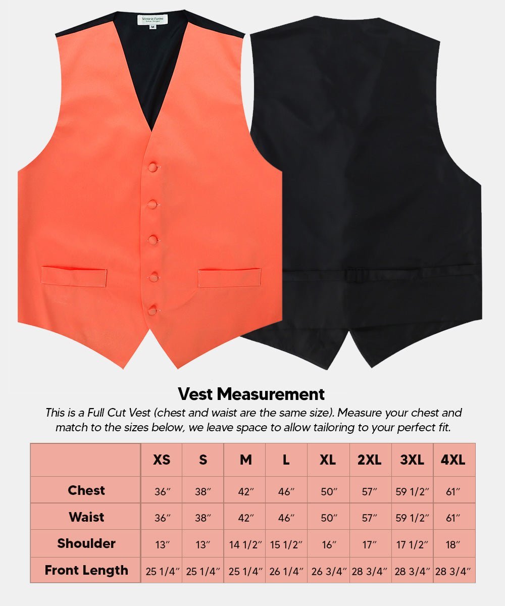 Vittorio Farina Men's Satin Vest, Necktie, Bow Tie and Pocket Square Set (Black Back) - Coral - Vest Set - Vittorio Farina