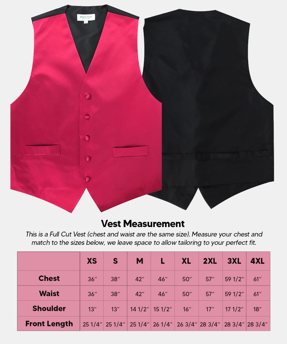 Vittorio Farina Men's Satin Vest, Necktie, Bow Tie and Pocket Square Set (Black Back) - Hot Pink - Vest Set - Vittorio Farina