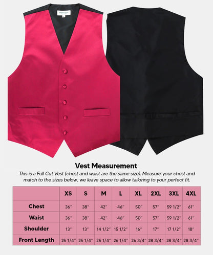 Vittorio Farina Men's Satin Vest, Necktie, Bow Tie and Pocket Square Set (Black Back) - Hot Pink - Vest Set - Vittorio Farina