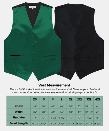 Vittorio Farina Men's Satin Vest, Necktie, Bow Tie and Pocket Square Set (Black Back) - Hunter Green - Vest Set - Vittorio Farina