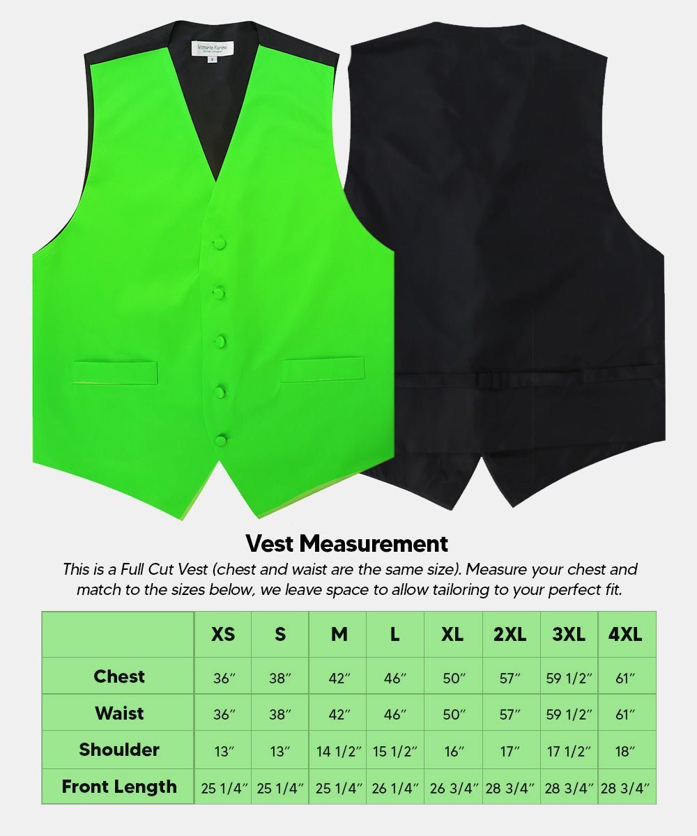 Vittorio Farina Men's Satin Vest, Necktie, Bow Tie and Pocket Square Set (Black Back) - Lime Green - Vest Set - Vittorio Farina