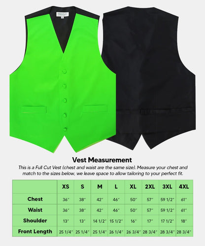 Vittorio Farina Men's Satin Vest, Necktie, Bow Tie and Pocket Square Set (Black Back) - Lime Green - Vest Set - Vittorio Farina