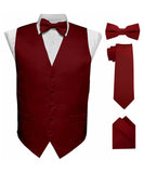 Vittorio Farina Men's Satin Vest, Necktie, Bow Tie and Pocket Square Set (Black Back) - Maroon - Vest Set - Vittorio Farina