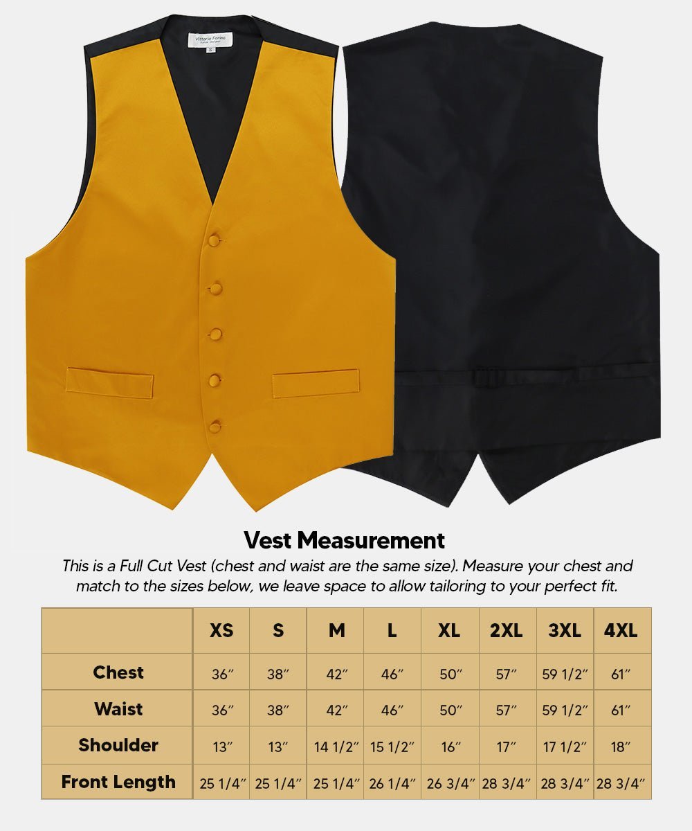 Vittorio Farina Men's Satin Vest, Necktie, Bow Tie and Pocket Square Set (Black Back) - Mustard Yellow - Vest Set - Vittorio Farina