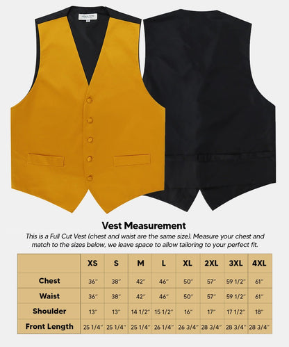 Vittorio Farina Men's Satin Vest, Necktie, Bow Tie and Pocket Square Set (Black Back) - Mustard Yellow - Vest Set - Vittorio Farina
