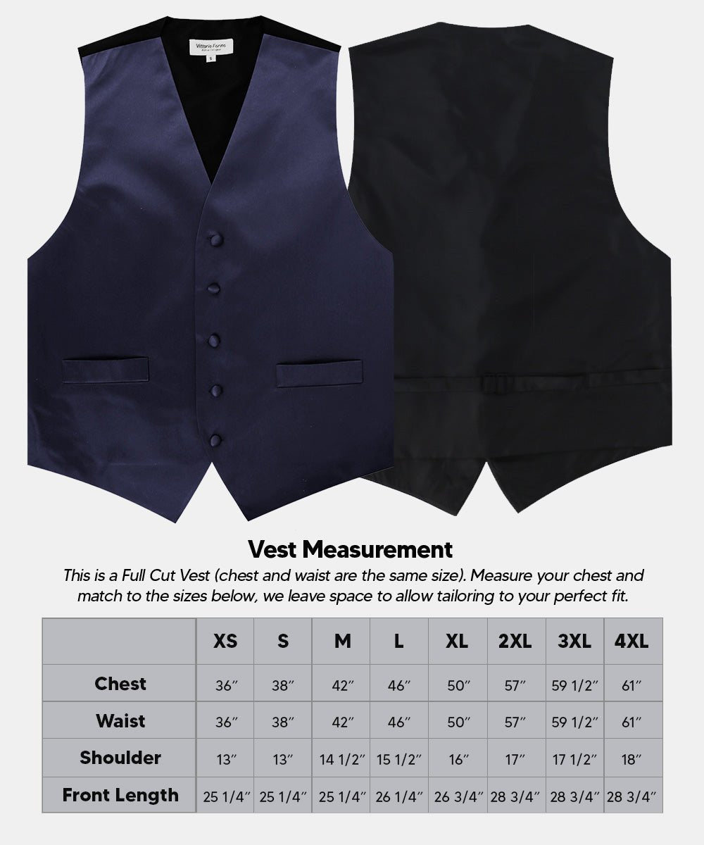 Vittorio Farina Men's Satin Vest, Necktie, Bow Tie and Pocket Square Set (Black Back) - Navy Blue - Vest Set - Vittorio Farina