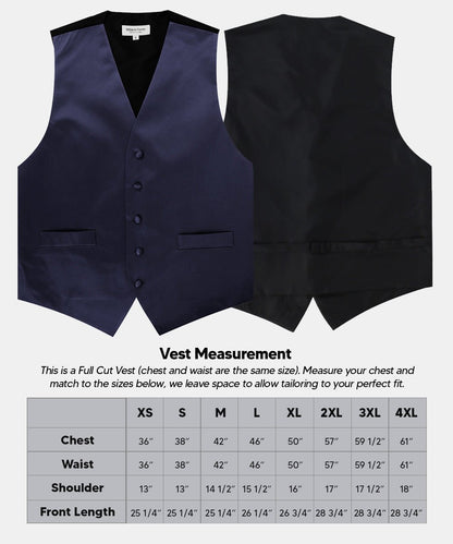 Vittorio Farina Men's Satin Vest, Necktie, Bow Tie and Pocket Square Set (Black Back) - Navy Blue - Vest Set - Vittorio Farina