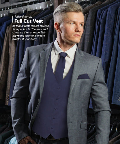 Vittorio Farina Men's Satin Vest, Necktie, Bow Tie and Pocket Square Set (Black Back) - Navy Blue - Vest Set - Vittorio Farina