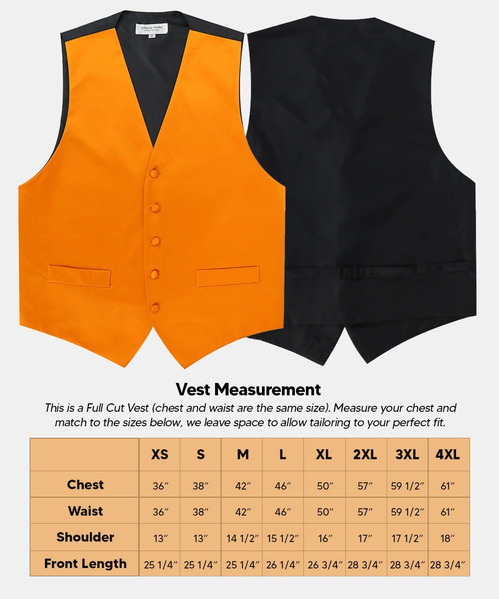 Vittorio Farina Men's Satin Vest, Necktie, Bow Tie and Pocket Square Set (Black Back) - Orange - Vest Set - Vittorio Farina