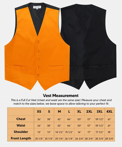 Vittorio Farina Men's Satin Vest, Necktie, Bow Tie and Pocket Square Set (Black Back) - Orange - Vest Set - Vittorio Farina