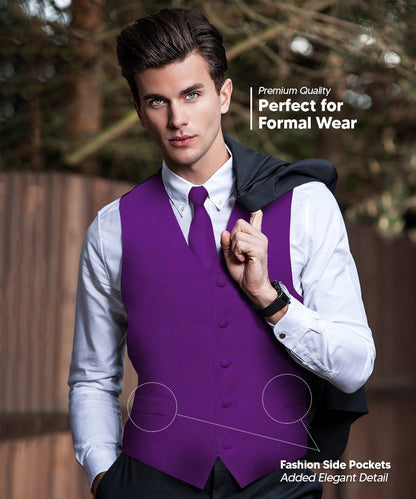 Vittorio Farina Men's Satin Vest, Necktie, Bow Tie and Pocket Square Set (Black Back) - Purple - Vest Set - Vittorio Farina