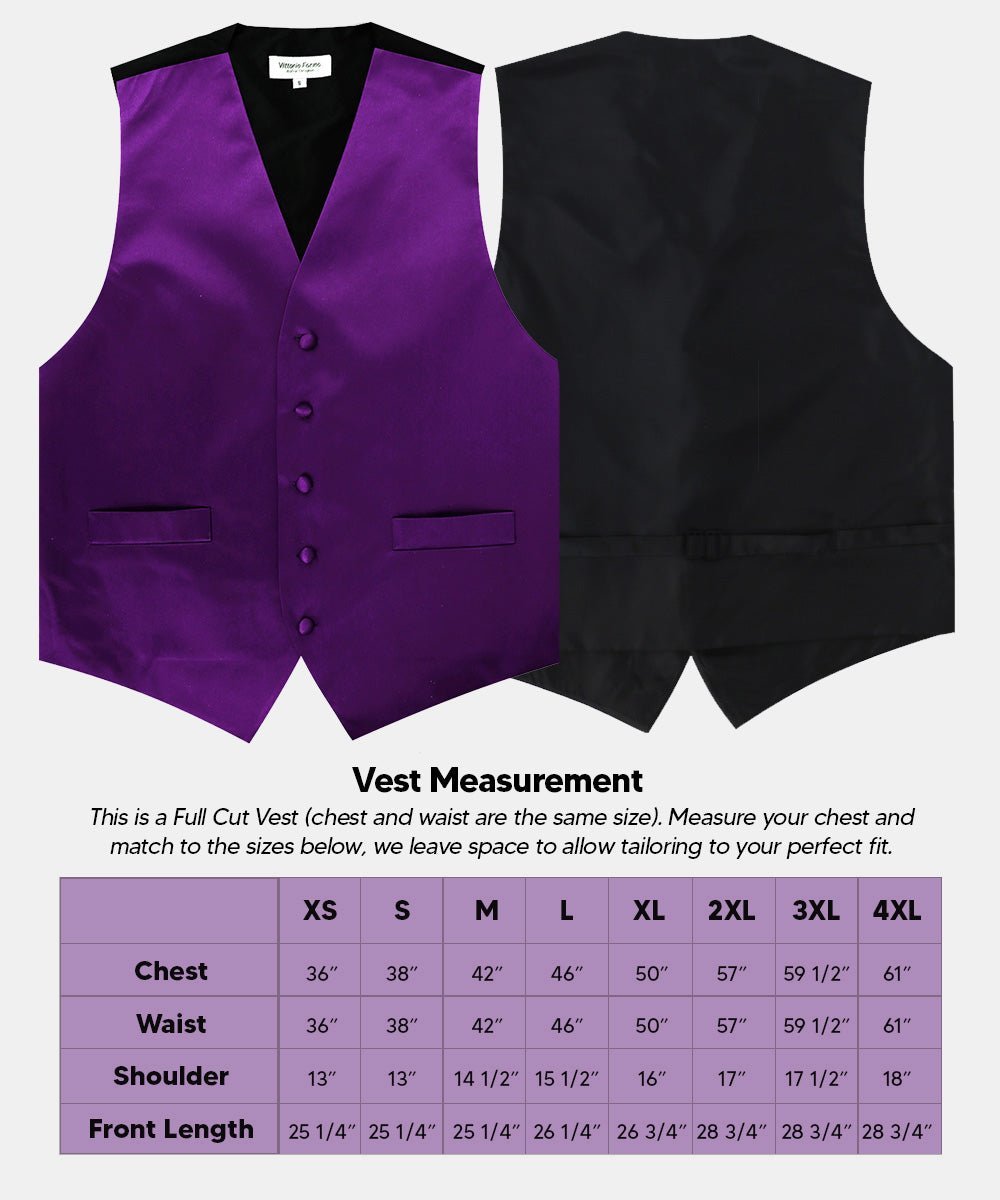 Vittorio Farina Men's Satin Vest, Necktie, Bow Tie and Pocket Square Set (Black Back) - Purple - Vest Set - Vittorio Farina