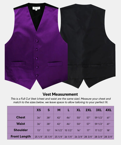 Vittorio Farina Men's Satin Vest, Necktie, Bow Tie and Pocket Square Set (Black Back) - Purple - Vest Set - Vittorio Farina