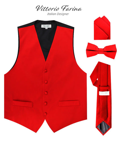 Vittorio Farina Men's Satin Vest, Necktie, Bow Tie and Pocket Square Set (Black Back) - Lime Green - Vest Set - Vittorio Farina