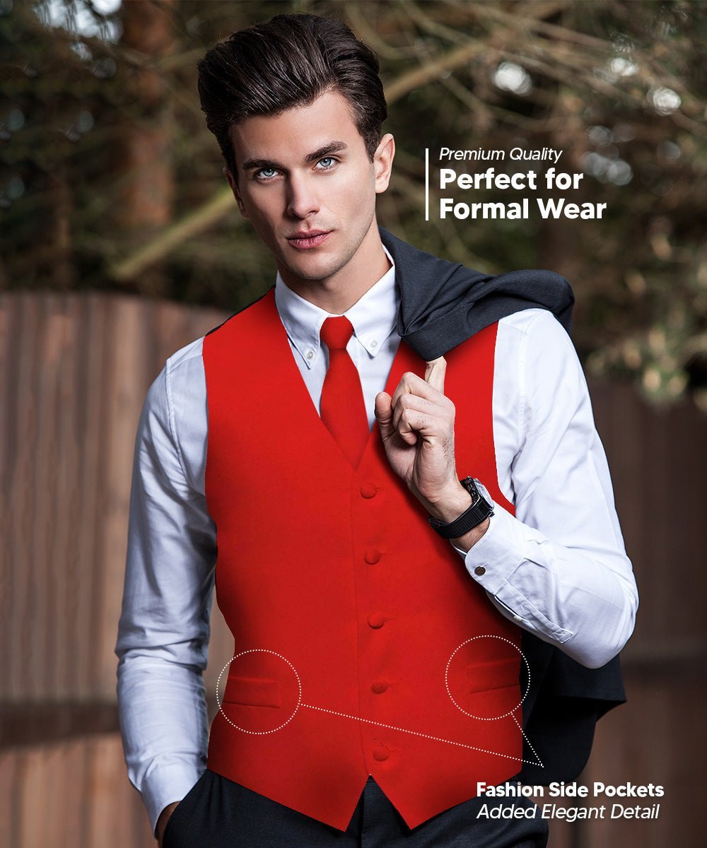 Vittorio Farina Men's Satin Vest, Necktie, Bow Tie and Pocket Square Set (Black Back) - Lime Green - Vest Set - Vittorio Farina
