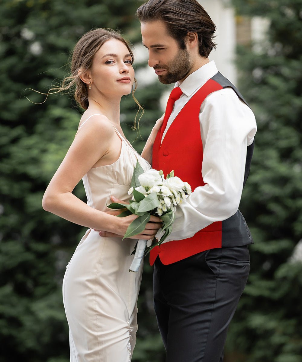Vittorio Farina Men's Satin Vest, Necktie, Bow Tie and Pocket Square Set (Black Back) - Lime Green - Vest Set - Vittorio Farina