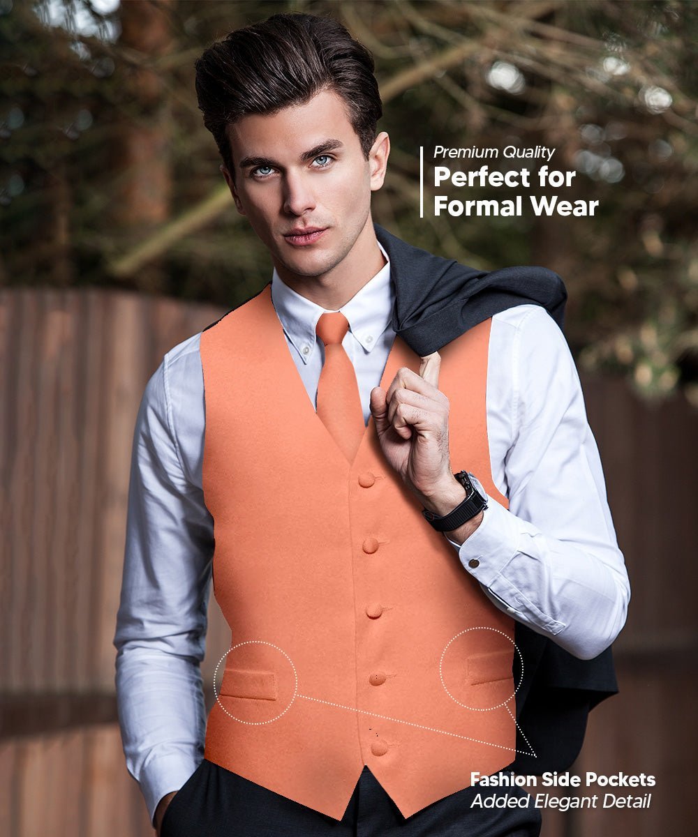 Vittorio Farina Men's Satin Vest, Necktie, Bow Tie and Pocket Square Set (Black Back) - Rose Gold - Vest Set - Vittorio Farina