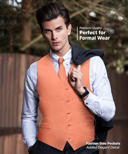 Vittorio Farina Men's Satin Vest, Necktie, Bow Tie and Pocket Square Set (Black Back) - Rose Gold - Vest Set - Vittorio Farina