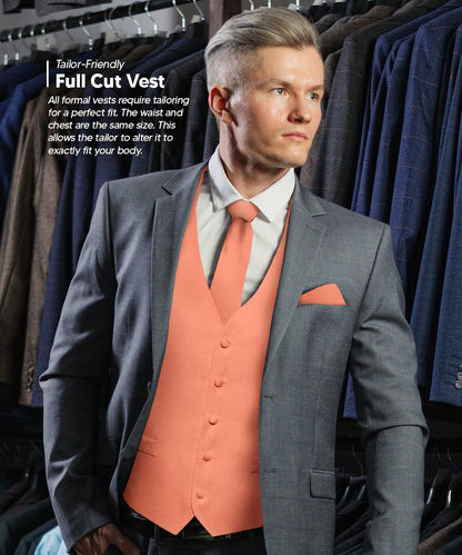 Vittorio Farina Men's Satin Vest, Necktie, Bow Tie and Pocket Square Set (Black Back) - Rose Gold - Vest Set - Vittorio Farina