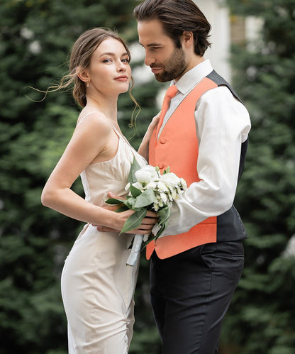 Vittorio Farina Men's Satin Vest, Necktie, Bow Tie and Pocket Square Set (Black Back) - Rose Gold - Vest Set - Vittorio Farina