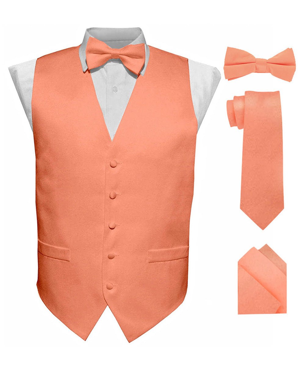 Vittorio Farina Men's Satin Vest, Necktie, Bow Tie and Pocket Square Set (Black Back) - Rose Gold - Vest Set - Vittorio Farina