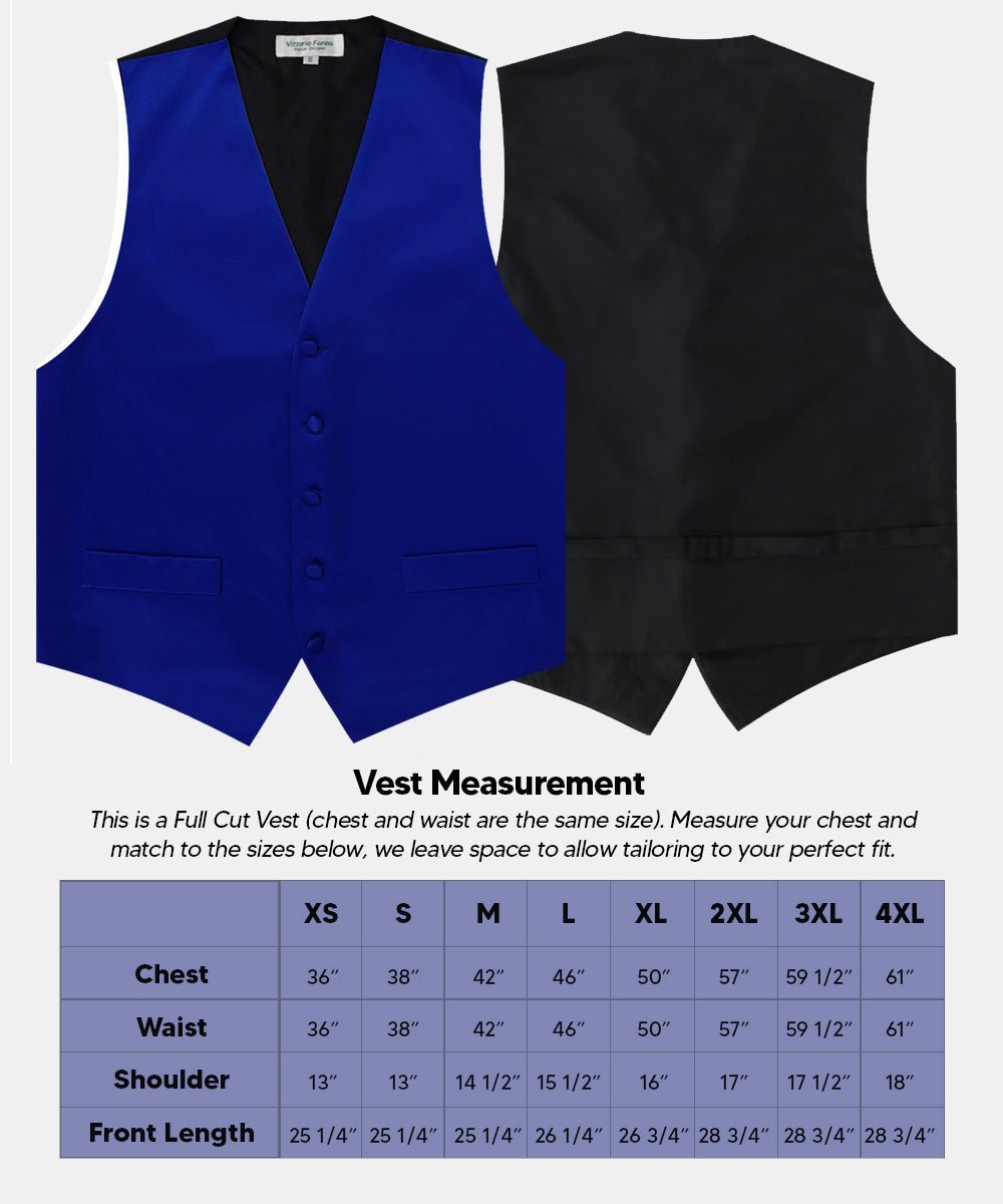 Vittorio Farina Men's Satin Vest, Necktie, Bow Tie and Pocket Square Set (Black Back) - Royal Blue - Vest Set - Vittorio Farina