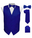 Vittorio Farina Men's Satin Vest, Necktie, Bow Tie and Pocket Square Set (Black Back) - Royal Blue - Vest Set - Vittorio Farina