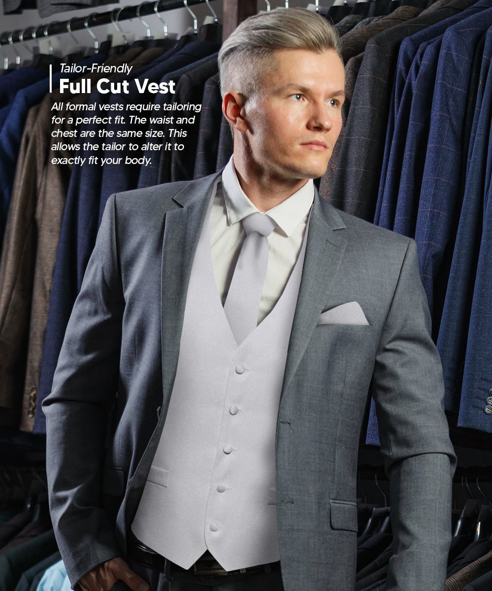 Vittorio Farina Men's Satin Vest, Necktie, Bow Tie and Pocket Square Set (Black Back) - Silver - Vest Set - Vittorio Farina