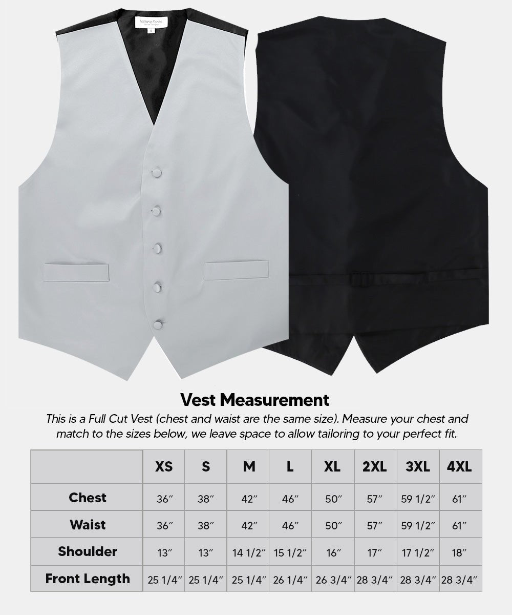 Vittorio Farina Men's Satin Vest, Necktie, Bow Tie and Pocket Square Set (Black Back) - Silver - Vest Set - Vittorio Farina