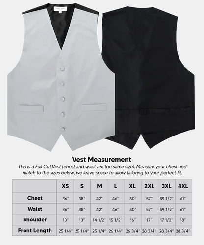 Vittorio Farina Men's Satin Vest, Necktie, Bow Tie and Pocket Square Set (Black Back) - Silver - Vest Set - Vittorio Farina