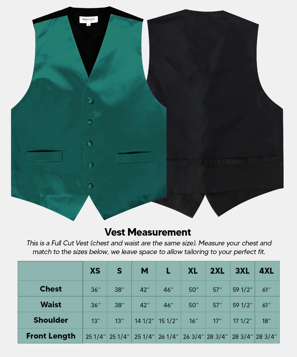Vittorio Farina Men's Satin Vest, Necktie, Bow Tie and Pocket Square Set (Black Back) - Teal Green - Vest Set - Vittorio Farina