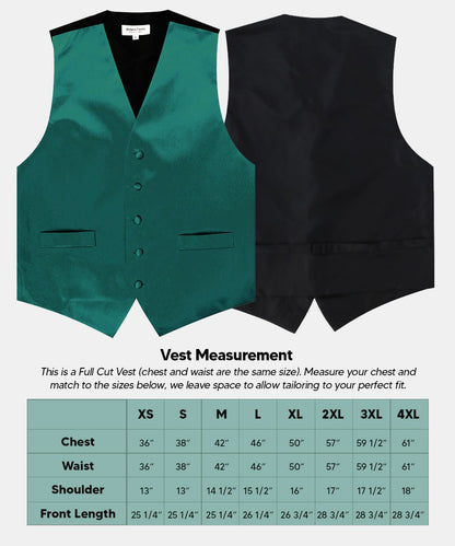 Vittorio Farina Men's Satin Vest, Necktie, Bow Tie and Pocket Square Set (Black Back) - Teal Green - Vest Set - Vittorio Farina