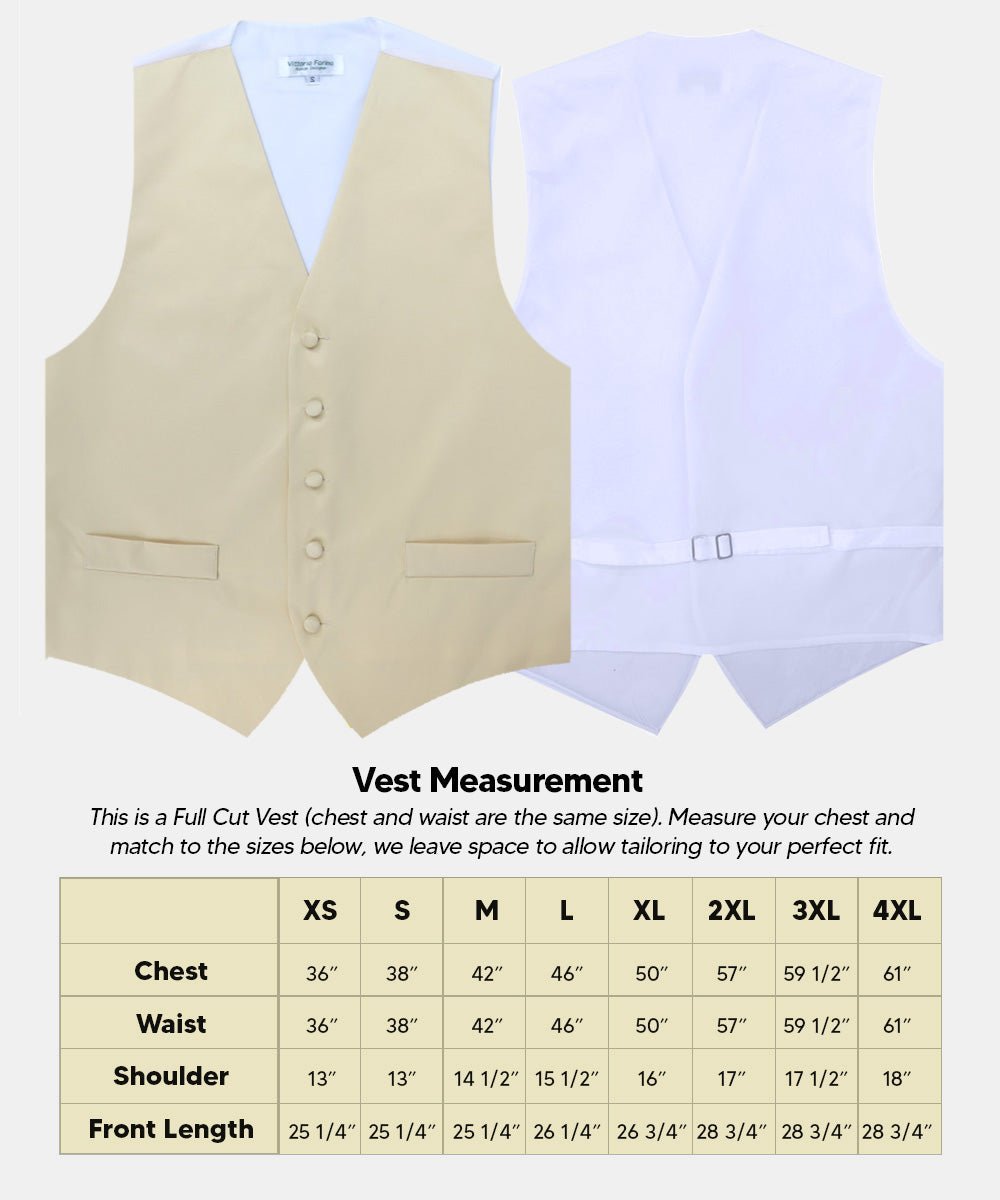 Vittorio Farina Men's Satin Vest, Necktie, Bow Tie and Pocket Square Set (White Back) - Beige - Vest Set - Vittorio Farina