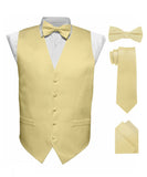 Vittorio Farina Men's Satin Vest, Necktie, Bow Tie and Pocket Square Set (White Back) - Beige - Vest Set - Vittorio Farina