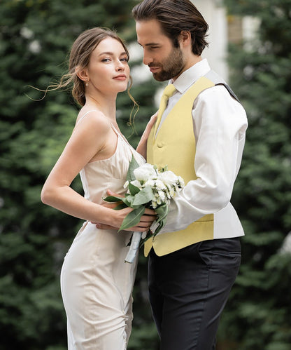Vittorio Farina Men's Satin Vest, Necktie, Bow Tie and Pocket Square Set (White Back) - Beige - Vest Set - Vittorio Farina