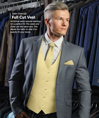 Vittorio Farina Men's Satin Vest, Necktie, Bow Tie and Pocket Square Set (White Back) - Beige - Vest Set - Vittorio Farina