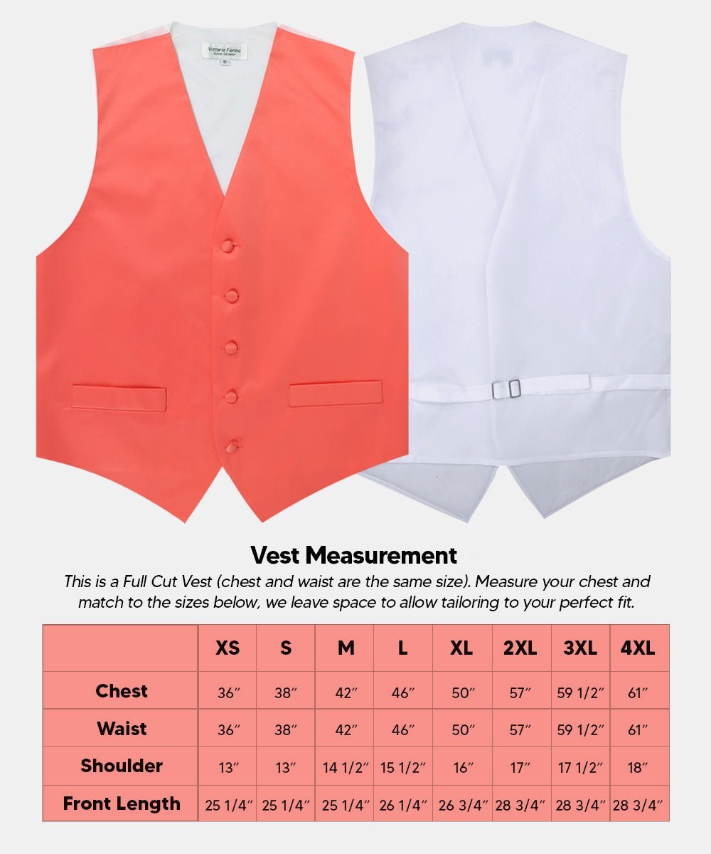 Vittorio Farina Men's Satin Vest, Necktie, Bow Tie and Pocket Square Set (White Back) - Coral - Vest Set - Vittorio Farina