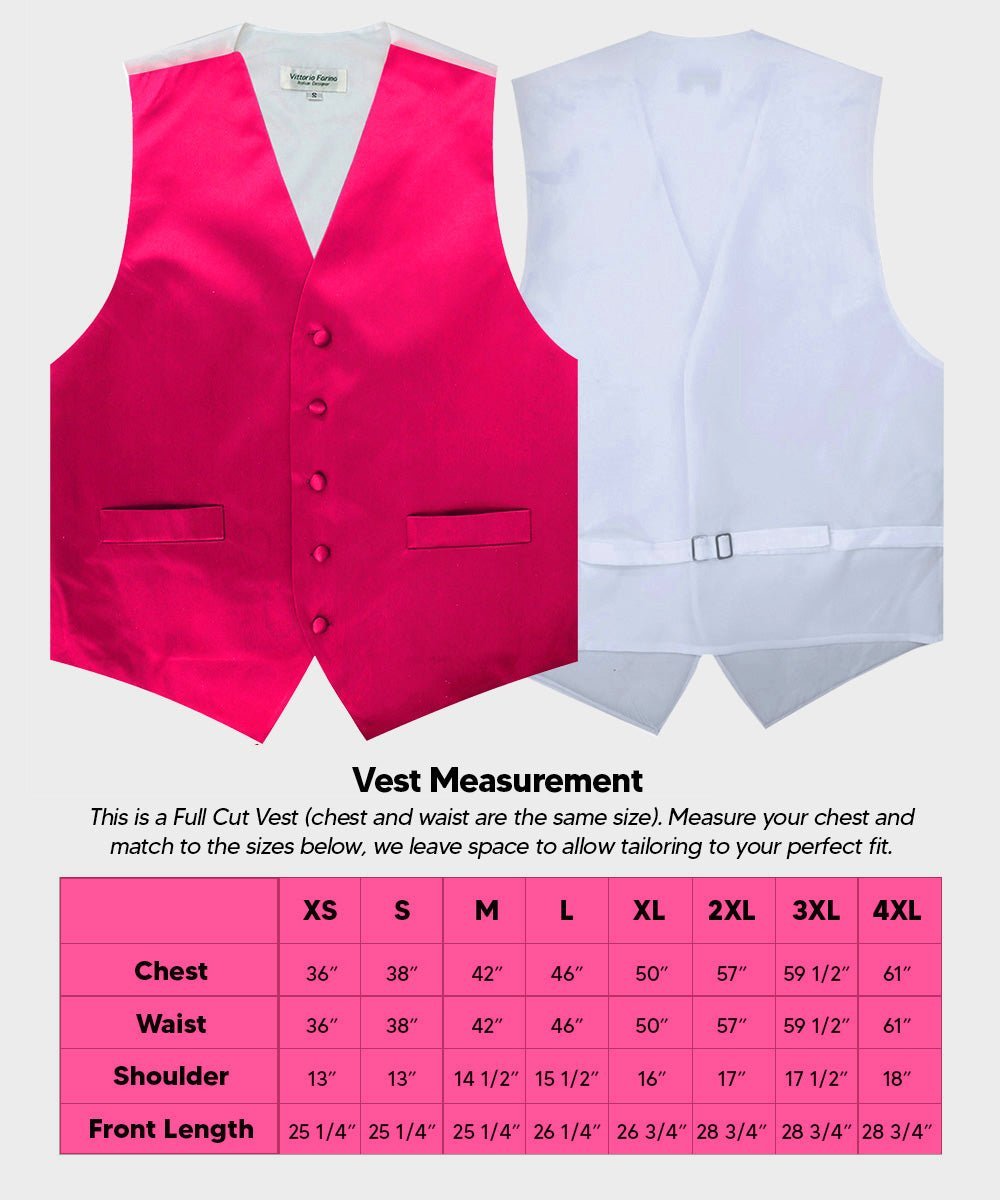 Vittorio Farina Men's Satin Vest, Necktie, Bow Tie and Pocket Square Set (White Back) - Hot Pink - Vest Set - Vittorio Farina