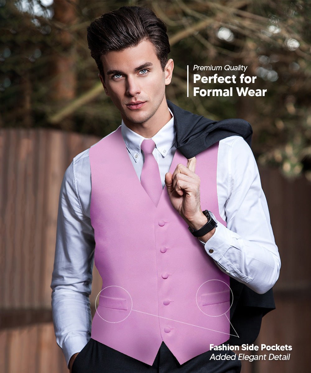 Vittorio Farina Men's Satin Vest, Necktie, Bow Tie and Pocket Square Set (White Back) - Lavender - Vest Set - Vittorio Farina
