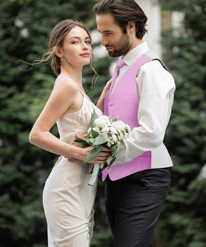 Vittorio Farina Men's Satin Vest, Necktie, Bow Tie and Pocket Square Set (White Back) - Lavender - Vest Set - Vittorio Farina