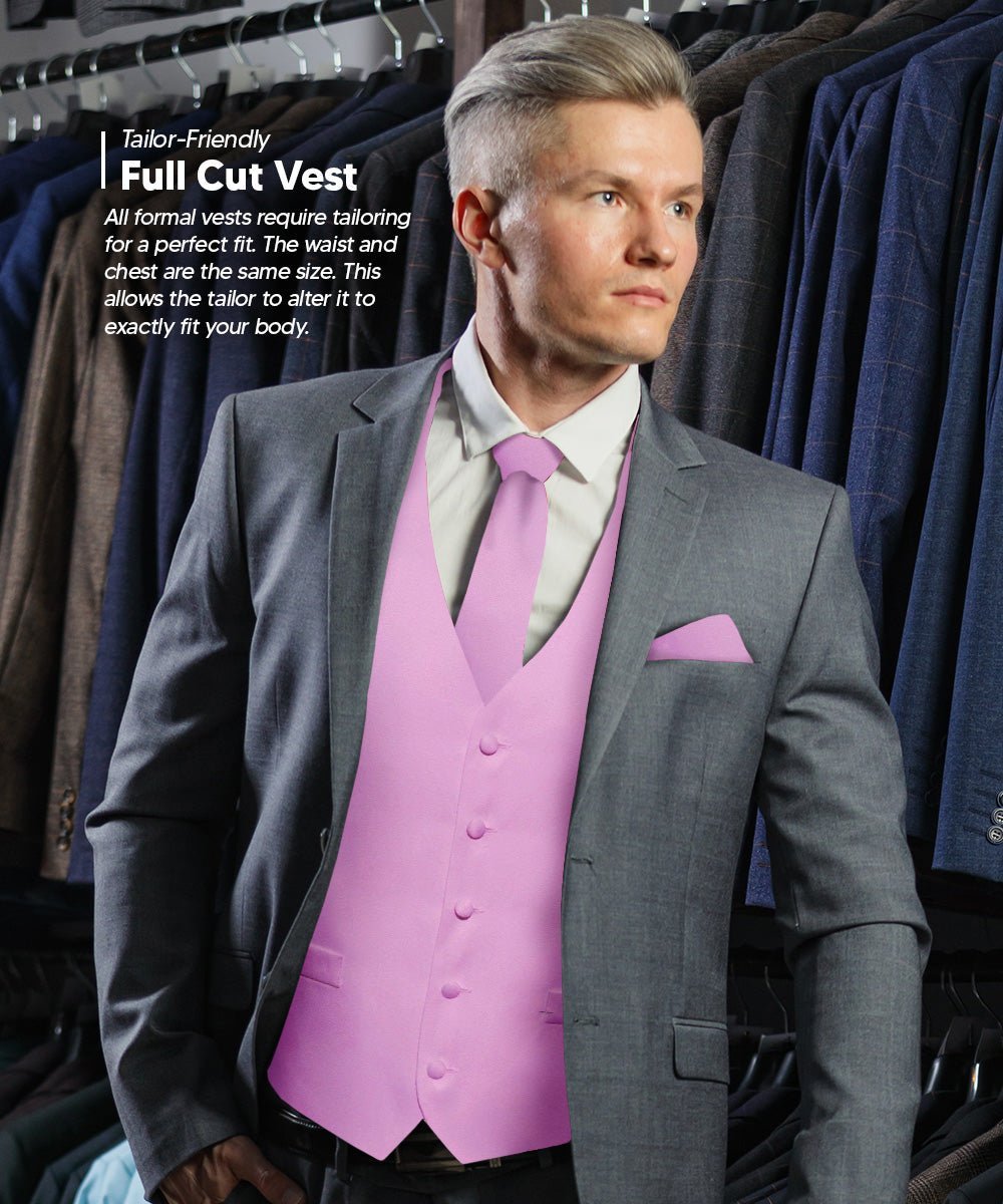 Vittorio Farina Men's Satin Vest, Necktie, Bow Tie and Pocket Square Set (White Back) - Lavender - Vest Set - Vittorio Farina